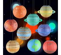 WIYETY 9 farolillos de papel de cuerpo celeste: 25 cm/10 pulgadas sistema solar planetas, lámpara de papel decorativa, farol de papel planeta, para fiestas temáticas infantiles, decoración colgante