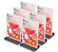 WIYETY A5 Soporte de Mesa: 6 Piezas Soporte de Presentación Transparente en Forma de L, Soporte Publicitario Estable para Oficina, Café, Restaurante (150*210mm vertical, 6 piezas en paquete blister)