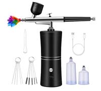 WIYETY AirBrush Set con compresor: pistola de aerógrafo portátil multifunción portátil, recargable, para decoración de uñas, decoración de pasteles, maquillaje, tatuajes, pintura, modelado (negro)