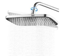 WIYETY Alcachofa de ducha de lluvia de 12 pulgadas: 360 ° de ducha ajustable, rectángulo de presión elevadora, cabezal de ducha de lluvia para baño - Plata - 31 x 21 cm