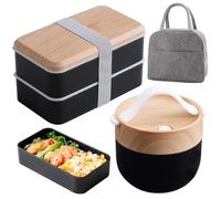 WIYETY Bento Box japonés 1400 ml + cuenco 600 ml Lsolier recipiente desayuno cubiertos adultos niños trabajo