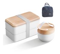 WIYETY Bento Box japonesa: fiambrera infantil de 1400 ml + cuenco de sopa de 600 ml con bolsa aislante, caja de desayuno, caja de desayuno, con cubiertos para adultos y niños, para el trabajo y la