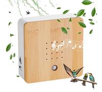 WIYETY Boca de pájaros con detector de movimiento, madera real, sensor de movimiento HF invisible, sonido de pájaro, luz con soporte de pared, caja de sonido natural, pájaro, canto, sonido de pájaro