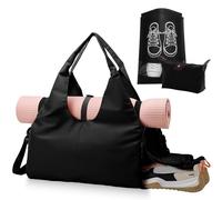 WIYETY Bolsa de yoga negra grande de 30 l: bolsa de yoga impermeable, bolsa de deporte para mujer, bolsa de deporte, bolsa de viaje con compartimento para zapatos y organizador de maquillaje, bolsa de