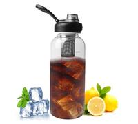 WIYETY Botella transparente de 1,5 l: botella de agua con marca, a prueba de fugas, tapa de cierre única, botella grande de vidrio para fitness, hogar, oficina, amantes del té