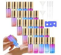 WIYETY Botellas de rodillo de aceites esenciales: 25 unidades de 5 ml de color en botella vacía con embudo y abridor y paja, botellas de rodillo de cristal, para aceites esenciales de aromaterapia