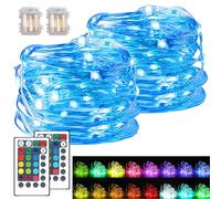 WIYETY Cadena de luces LED Guirnaldas sin Enchufe: 2 unidades, 16 colores, cadena de luces con mando a distancia, 5 m, 50 LED, mando a distancia de 28 teclas, para interior, fiestas, jardín, Navidad