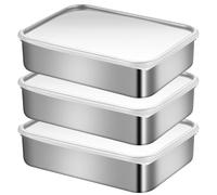 WIYETY - Caja de almacenamiento de acero inoxidable con tapa (1,2 L, caja de almacenamiento de acero inoxidable, 3 unidades, 1,2 L, caja de almacenamiento