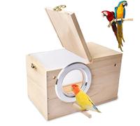 WIYETY Caja nido para periquitos, diseño transparente, para periquitos, nido de madera para pájaros, incubadora para loros, incubadora, para pinzones, periquitos, canarios, etc. (12 x 12 x 19,5 cm)