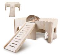 WIYETY Cama de madera para conejillo de indias, casa grande con rampa y entradas, accesorios para conejillos de indias, para chinchilla, hámster, conejo, hurón - 34 x 24 x 18 cm