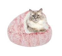 WIYETY Cama mullida para gatos, 40 cm, antideslizante, mullida, redonda, cueva de felpa suave con capucha, para gatos y perros pequeños (rosa)