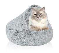 WIYETY Cama Mullida para Gatos, 40 cm, Antideslizante, Redonda, Cueva para Mascotas de Felpa Suave Con Capucha, para Gatos y Perros Pequeños (Gris)