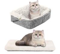 WIYETY Cama para Gatos 2 en 1, Mullida y Suave, Manta Lavable para Mascotas, para Gatos y Perros Pequeños (Gris + Felpa Blanca)