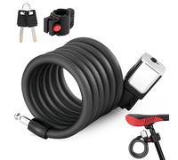 WIYETY Candado Bicicleta: 1,8m Candado en Espiral con 2 Piezas llaves y Soporte de Montaje, Candado Patinete Electrico para Bicicleta, Patinete Electrico, Moto, Scooter (Negro Plata)