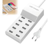 WIYETY Cargador USB de 10 puertos: estación de carga USB multipuerto de 50 W, conexión individual 5 V/2,4 A, 10 puertos Hub estación de carga rápida, con tecnología de detección automática de carga