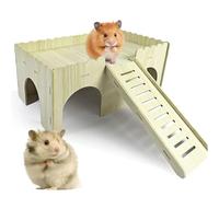 WIYETY Casa grande para hámster, casa de hámster, casa de madera con rampa, 4 entradas, juguete para conejillo de indias, decoración de jaula, accesorios para conejillos de indias, 38 x 25 x 18 cm