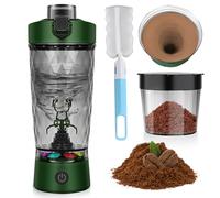 WIYETY Coctelera eléctrica con compartimento para polvos: 650 ml, batidora automática de proteínas con cepillo, batido de proteínas USB-C recargable, para deportes y fitness, color verde oliva