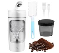 WIYETY Coctelera eléctrica con compartimento para polvos: 650 ml, batidora automática de proteínas con cepillo, batido de proteínas USB-C recargable, para deportes y fitness, color blanco