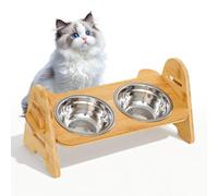 WIYETY Comedero para perros elevado en 4 alturas: Comedero de madera con 2 comederos de acero inoxidable, comedero para perros, 4 marchas, ajustable para perros medianos y pequeños (6 cm/8,5 cm/10,5
