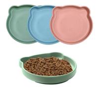 WIYETY Cuenco plano de silicona para gatos: 3 cuencos para gatos, multicolor para mascotas, comedero plano para comida húmeda con ventosa, comedero para gatos y perros (rosa/azul/verde)