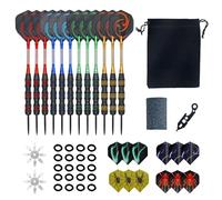 WIYETY Dardos con punta de metal, 12 piezas de dardos de acero profesionales con colas de caña, orings, protectores de vuelo, herramientas y bolsa de almacenamiento, herramienta para el hogar, sala de