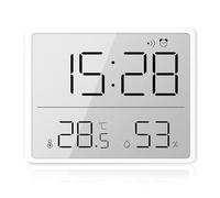 WIYETY Despertador digital blanco: pequeño reloj despertador de viaje digital con temperatura humedad, 12/24 horas ℃/℉, despertador magnético para colgar en la pared para el hogar cocina baño