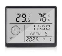 WIYETY Despertador digital con temperatura, humedad, LCD, despertador digital con succión magnética, multifunción, pequeño, reloj despertador digital, funciona con pilas, 12/24 horas ℃/℉, negro