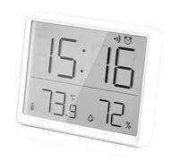 WIYETY Despertador digital con temperatura, humedad, LCD, despertador digital con succión magnética, multifunción, pequeño, reloj despertador digital, funciona con pilas, 12/24 horas ℃/℉, color blanco