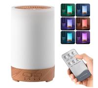 WIYETY Difusor de aroma con mando a distancia: 150 ml de color blanco de grano de madera con luz LED de 7 colores y ajuste de temporizador, humidificador de aroma para dormitorio, yoga, oficina