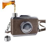 WIYETY Estilo Retro de Cámara Licorera: Set de Licorera de Whisky de 300ML, Botella de Vino de Acero Inoxidable Fino, Accesorios para Aventuras al Aire Libre, para Senderismo y Camping (Negro)