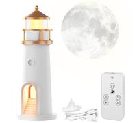 WIYETY Faro decorativo con luz: lámpara LED con mando a distancia, casa de luz con luz LED, proyección lunar, para Navidad, cumpleaños