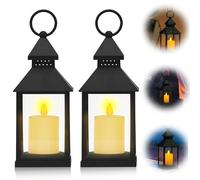 WIYETY Farolillos para exteriores con vela LED: 2 unidades de farolillos de cristal, diseño vintage y efecto de llama, farolillo de jardín para exteriores, portavelas de columna, Halloween, Navidad,