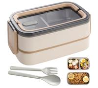 WIYETY Fiambrera Bento de 2 Niveles Con Compartimentos: Acero Inoxidable Premium Para Adultos, Sin BPA, Con Cubiertos, Ideal Para Viajes, Apta Para Microondas