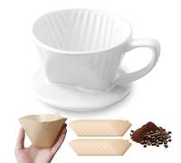 WIYETY Filtro de café de porcelana con 50 papeles de filtro, para 4 tazas, color blanco