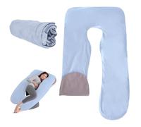 WIYETY Funda de almohada de embarazo, en forma de U, 140 x 80 cm, funda de almohada para dormir de lado, funda de algodón extraíble, funda de repuesto para adultos, color azul