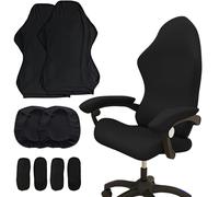 WIYETY Funda para Silla de Juego: Juego de 8 Piezas Funda de Silla Negra, Lavable a Máquina, para Silla de Gaming, Silla de Ordenador, Silla Giratoria (Negro)