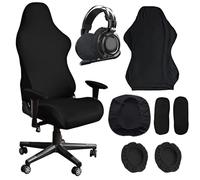 WIYETY Funda para silla de videojuegos, funda para silla de oficina, color negro, elástica, para silla de oficina, videojuegos, estilo carreras, color negro, con funda para auriculares