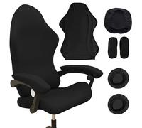 WIYETY Funda para silla de videojuegos, lavable, con reposabrazos, respaldo y 1 par de fundas para auriculares, para silla giratoria, Negro, 4 Count