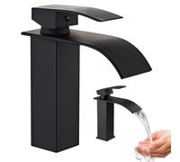 WIYETY Grifo de baño negro: grifo cascada, grifos de lavabo, grifo de baño mezclador para agua caliente y fría, grifo de lavabo, grifo mezclador, grifo monomando