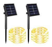 WIYETY Guirnalda de luces solares para exteriores, 2 unidades, resistente a la intemperie, para exteriores, con 50 ledes, luz blanca cálida, para decoración de jardín e interior