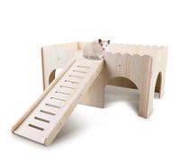 WIYETY Hámster Cobayas cama de madera: casa de cobayas con rampa, accesorios para hámster, accesorios para conejillos de indias, casa de hámster de madera para conejos enanos, chinchillas, hámsters,