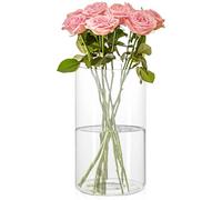 WIYETY Jarrón de cristal cilíndrico minimalista: modernos jarrones de flores, jarrón de cristal transparente para decoración de mesa, salón, dormitorio, boda, cumpleaños (30 x 10 cm)