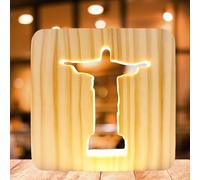 WIYETY Jesús Cruz Luz Nocturna: 3D Jesús Cruz Religiosa Mini Luz Nocturna Pequeña Lámpara de Mesa para Habitaciones, Lámpara de Noche LED Tallada en Madera Luz de Noche Alimentada por USB, Luz Blanca