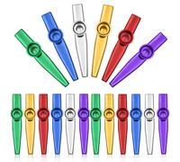 WIYETY - Juego de 18 kazoo (6 colores, plástico, instrumentos para niños, amantes de la música, principiantes, premios, regalos de fiesta para niños (oro, plata, verde, rojo, azul, púrpura, 12,3 x 1,9