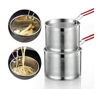 WIYETY Juego de 2 coladores de acero inoxidable 304 para pasta, cesta para freidora con mango antiquemaduras, colador de cocina para cocina y cocina, utensilios de cocina, diámetro de 16 cm + diámetro