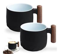 WIYETY Juego de 2 tazas de café de cerámica con asa, de pared gruesa, para café expreso y café (negro, 60 ml)