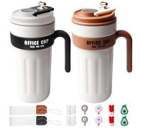 WIYETY - Juego de 2 tazas de café térmicas para llevar (650 ml, con asa, acero inoxidable 316, pantalla digital, para café, té, vino caliente, blanco, negro y blanco), color café
