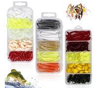 WIYETY Juego de 278 señuelos de pesca de gusanos: cebo artificial, gusanos de pescado, cebo para trucha, juego de cajas de señuelos, gusanos de plástico para pesca de agua salada/agua dulce, trucha