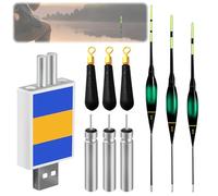 WIYETY Juego de 3 flotadores de pesca con sensor de gravedad y base, decoloración del anzuelo, con cargador USB y 5 baterías, accesorios de pesca para pesca en estanques y ríos