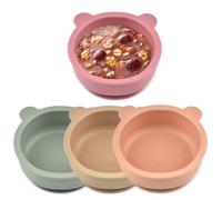 WIYETY Juego de 4 cuencos de silicona con ventosa, antideslizantes, platos para niños con base de ventosa, aptos para lavavajillas y microondas (naranja, verde, rosa, marrón)